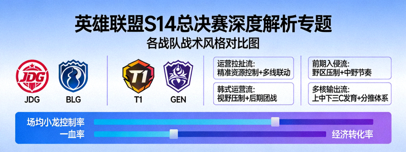 英雄联盟S14总决赛深度解析专题 - 各战队战术风格对比图